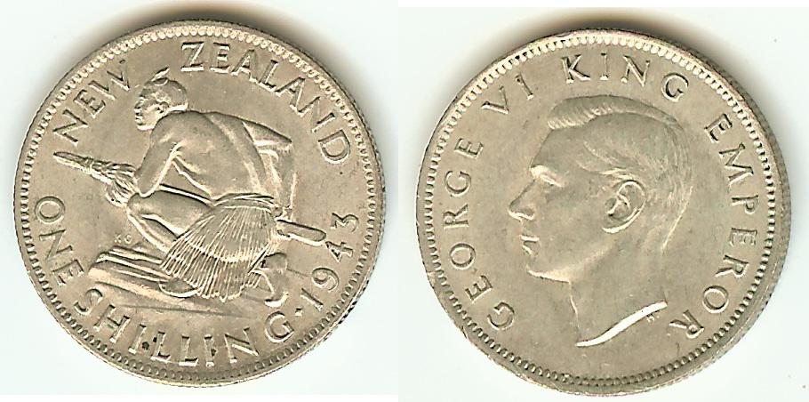 New Zealand Shilling 1943 gEF/AU